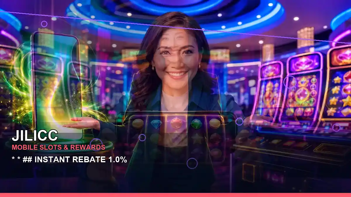 JILICC fantasy slot game guide featuring an adult Filipina casino host in a centred composition