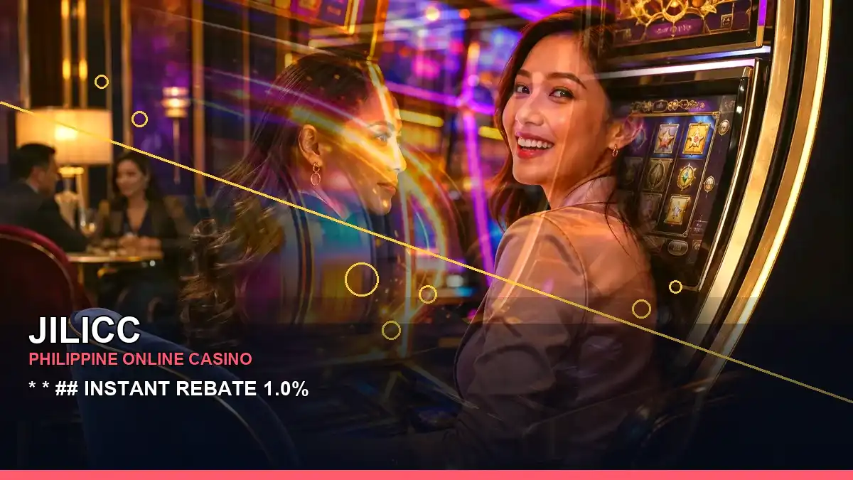 JILICC cashback rewards shown with casino coins and an adult Filipina host in a layered visual design