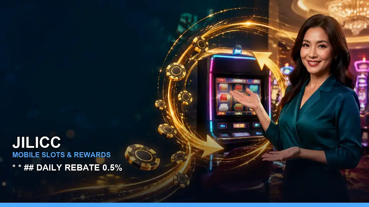 JILICC slots information for Philippine users featuring colourful game visuals and current cashback promotion details